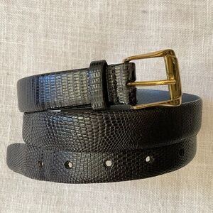 Handcrafted in Spain Black Genuine Lizard Skin Adjustable Belt Size 34/85